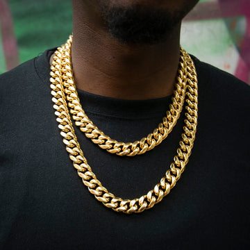 14mm No-stone Miami Cuban Chain In 18k Gold Plated ZUU KING